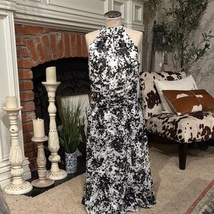 White House Black Market Black and White Halter Dress